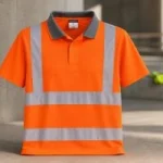 Orange hi vis polo shirt with reflective strips for construction workers, warehouse staff and industrial workwear safety